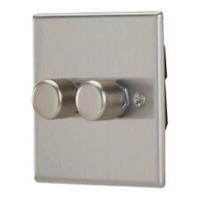 Contactum Dimmer Switch 2 Gang 2 Way Brushed Steel Raised Slim Contemporary