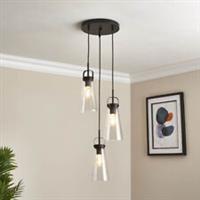 Pendant Ceiling Light 3 Lamp LED Matt Black Steel Clear Glass Dimmable