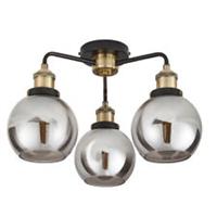 Ceiling Light 3 Lamp LED Smoked Glass Black Matt Metal Antique Brass Effect