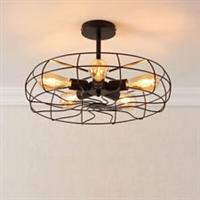 Ceiling Light 5 Way Matt Steel Black Modern Cage Design Industrial Indoor