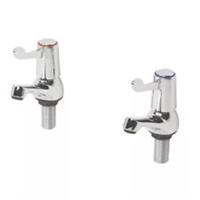 Bathroom Basin Taps Pair Twin Pillar Lever 1/4 Turn Chrome Plated Deck-Mounted