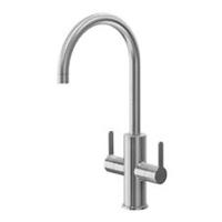 Kitchen Tap Mixer Dual Lever Gloss Stainless Steel Swivel Spout Contemporary