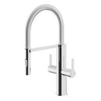 Kitchen Mixer Tap Chrome Dual Lever Honeycomb Aerator Spring Neck Contemporary