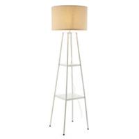 Floor Lamp Tripod Shelved Gloss White Cream Drum Shade Standing Modern 1.56m