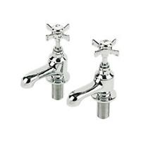 Bath Twin Taps Pillar Chrome Brass Traditional Bathroom Hot And Cold Full Turn