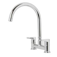 Kitchen Mixer Tap Bridge Dual Lever Swivel Spout Chrome Effect Modern