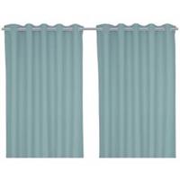 Eyelet Curtain Pair Light Blue Solid Dyed Lined Cotton Modern (W)228 (L)228cm