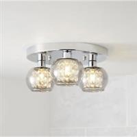 Ceiling Light 3 Way Round Smoke Glass Shades Crystal Decor Livingroom Bedroom