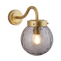 Outdoor Wall Light Satin Gold Dimmable Garden Smoked Black Globe Glass shade