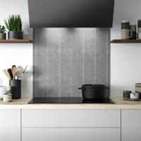 Kitchen Splashback Aluminium Grey Herringbone Tile Cooker Panel (H)80x(W)90cm