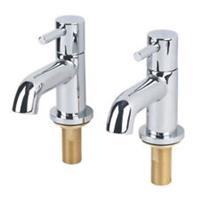 Basin Pillar Taps Pair Twin Chrome Double Lever Bathroom Sink Modern