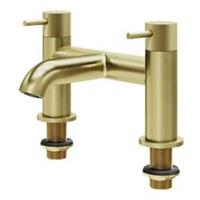 Bath Filler Tap Satin Brass Effect Deck-Mounted Manual Double Lever Modern