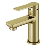 Bathroom Sink Mixer Tap Basin Satin Brass Effect Round Single Lever Gold Modern