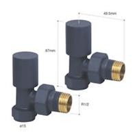 Towelrads Radiator Valve Brass Anthracite Angled Manual 15mm x 1/2" 2 Pack