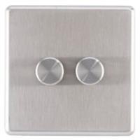 LED Wall Dimmer Switch 2-Gang 2-Way Stainless Steel Rotary Screwless Slim Raised