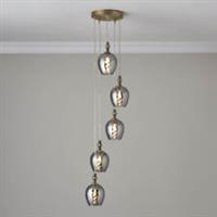 LED Pendant Ceiling Light Antique Brass Effect 5 Way Glass Shades Hanging Modern