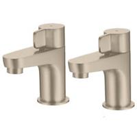 Bath Pillar Tap Nickel Effect Lever Bathroom Cold Hot 1/4 Turn Modern Pair