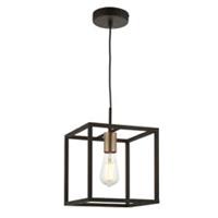 Pendant Ceiling Light 1 Lamp Box Steel Matt Bronze Effect Dimmable Industrial