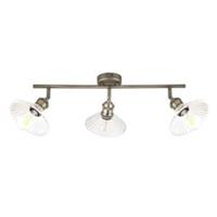 Spotlight 3 LED Light Rotatable Metal Satin Nickel Effect Ribbed Glass Antique