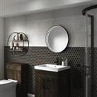 LED Bathroom Mirror Round Illuminated Cool White Matt Black Demister Pad 60cm