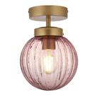 Outdoor Pendant Light Fixed Satin Gold Pink Glass Shade Dimmable Modern