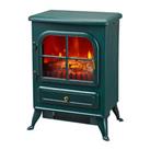 Electric Stove Green Stone Log Effect Freestanding Fireplace Heater 1.85kW