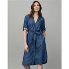 Tencel Shirt Dress Midi Relaxed Belted Knee Side Pockets Denim Blue Size 8