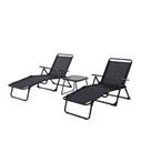Garden Sun Loungers And Table Set Black Foldable Outdoor Patio Chairs 3 Pieces
