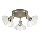 Ceiling Spotlight Plate 3 Way Multi Arm Ribbed Glass Satin Antique Brass Effect
