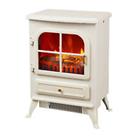 Electric Stove Heater Fireplace Freestanding 1.85W Matt Cream Flame Effect Doors