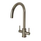 Kitchen Tap Mono Mixer Double Lever 1/4 Turn Brushed Steel Swivel Spout Modern