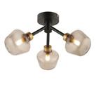 Ceiling Light 3 Lamp LED Semi Flush Steel Black Matt Smokey Glass Shades