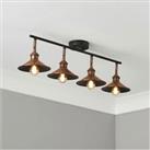 Bureau Spotlight Bar Satin Black Copper Effect Mains-powered 4 Lamp Retro Design