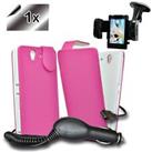 Accessory Master Mobile Phone Pink Leather Case + Screen Protector + Car Charger