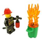 LEGO city minifigure fireman firefighter bin trash fire axe and red extinguisher