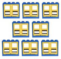 LEGO SLIM windows (pack of 8) 1x4x3 BLUE frames YELLOW panes