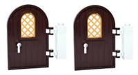 LEGO arched curved doors with gold windows x2 dark brown castle house hinges *
