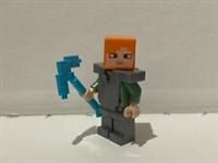 LEGO MINECRAFT ALEX + SILVER ARMOUR & DIAMOND PICKAXE FROM SET 21147 (min059)