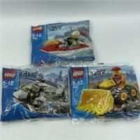 3 x LEGO City Polybag Sets Police Helicopter 4991, Fireboat 4992, Dozer 5627