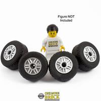 Large Tire Pack of 4 - SILVER - Big thick tyres & wheels (3cm) | All parts LEGO