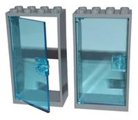 LEGO doors panel x2 TRANS BLUE GLASS CLEAR + THICK frames GREY police hospital