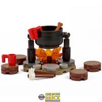 Camp Fire with tree stumps, cauldron pot, and marshmallows | All parts LEGO