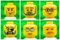 Lego Male Yellow HEADS [x6] for minifigures boy man beard mustache # NEW # 6M