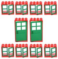 😀 LEGO windows + doors (pack x10) THICK 2x4x3 Red Green BRAND NEW []