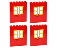 £ LEGO Large 6x6 Windows Wall Panels [pack x4] Red Yellow Window 1x6x6 [+]