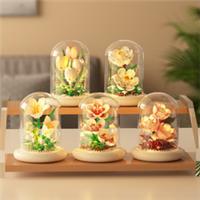 Mini Building Building Flowers in Glass Dome with Warm LED Light - Gift Idea Toy