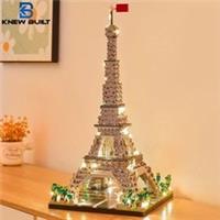 Eiffel Tower Model Kit, with LED lights. Building bricks, gift for teens.