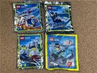 LEGO City Sealed Foil & Paper Bag Lot of 4: Police Helicopter, Jet Ski, Cop