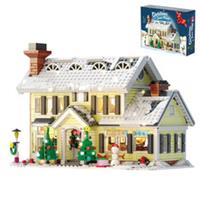 MOC Christmas Winter House Building Blocks Kit include Snow Man Xmas Decoration
