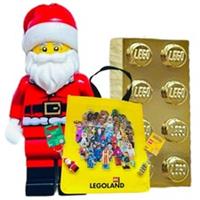 LEGO MINIFIGURE CHRISTMAS SANTA AND GOLD BRICK KEYRING WITH LIMITED LEGOLAND BAG